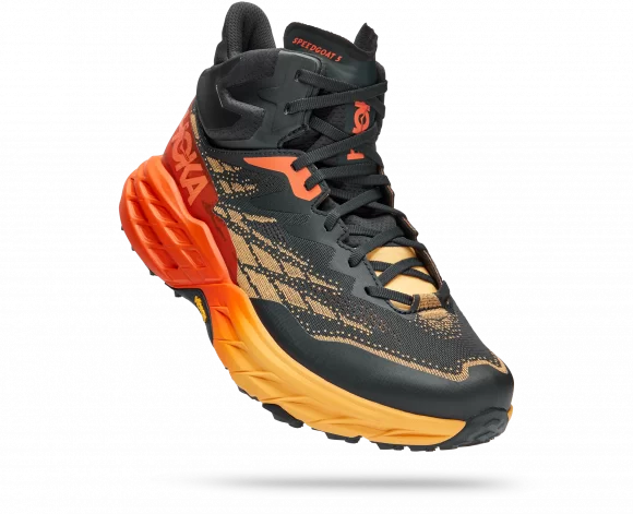 Hoka One One HOKA Men's Speedgoat 5 Mid GORE-TEX All-Terrain Running Shoes In Blue Graphite/Amber Yellow 1 Hoka One One HOKA Men's Speedgoat 5 Mid GORE-TEX All-Terrain Running Shoes In Blue Graphite/Amber Yellow