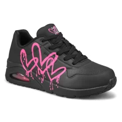 Skechers Womens JGoldcrown Uno Sneaker- Black/Pink