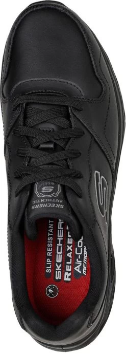 SKECHERS Work SK200105BLK Benafix, Men's, Black, Soft Toe, Slip Resistant, Low Athletic, Work Shoe -Fashion Shoes Shop sk200105blk top