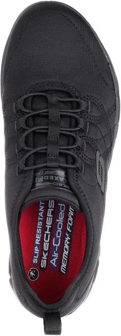 SKECHERS Work SK77211BLK Ghenter-Srelt, Women's, Black, Soft Toe, Slip Resistant, Work Shoe -Fashion Shoes Shop sk77211blk top
